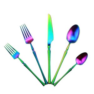 gugrida unique & beautiful flatware set - 20 piece iridescent silverware sets | 18/10 stainless steel reusable cutlery set | rainbow utensils service for 4 with dessert fork, knife, spoon, dinner fork