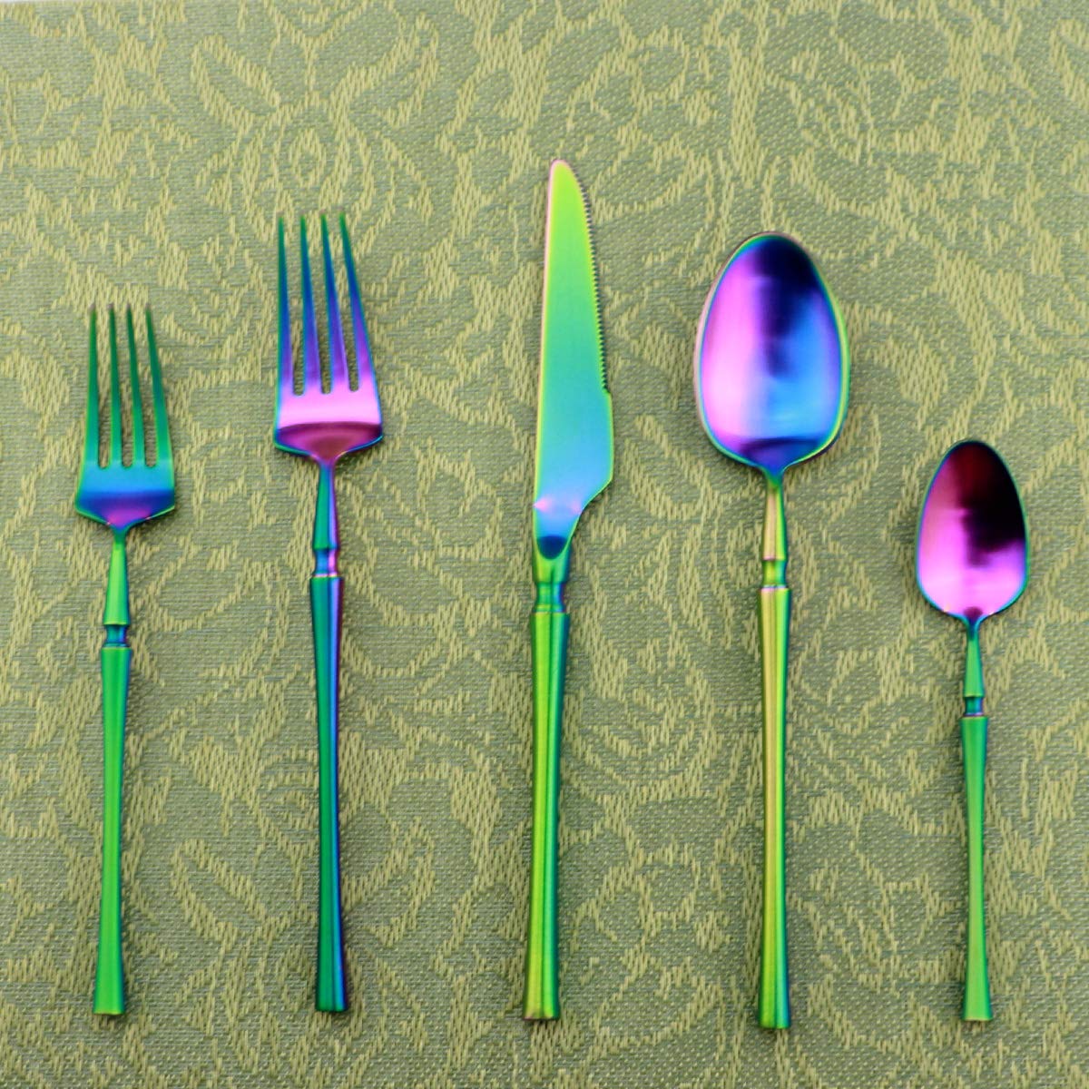 Gugrida Unique & Beautiful Flatware Set - 20 Piece Iridescent Silverware Sets | 18/10 Stainless Steel Reusable Cutlery Set | Rainbow Utensils Service For 4 with Dessert Fork, Knife, Spoon, Dinner Fork