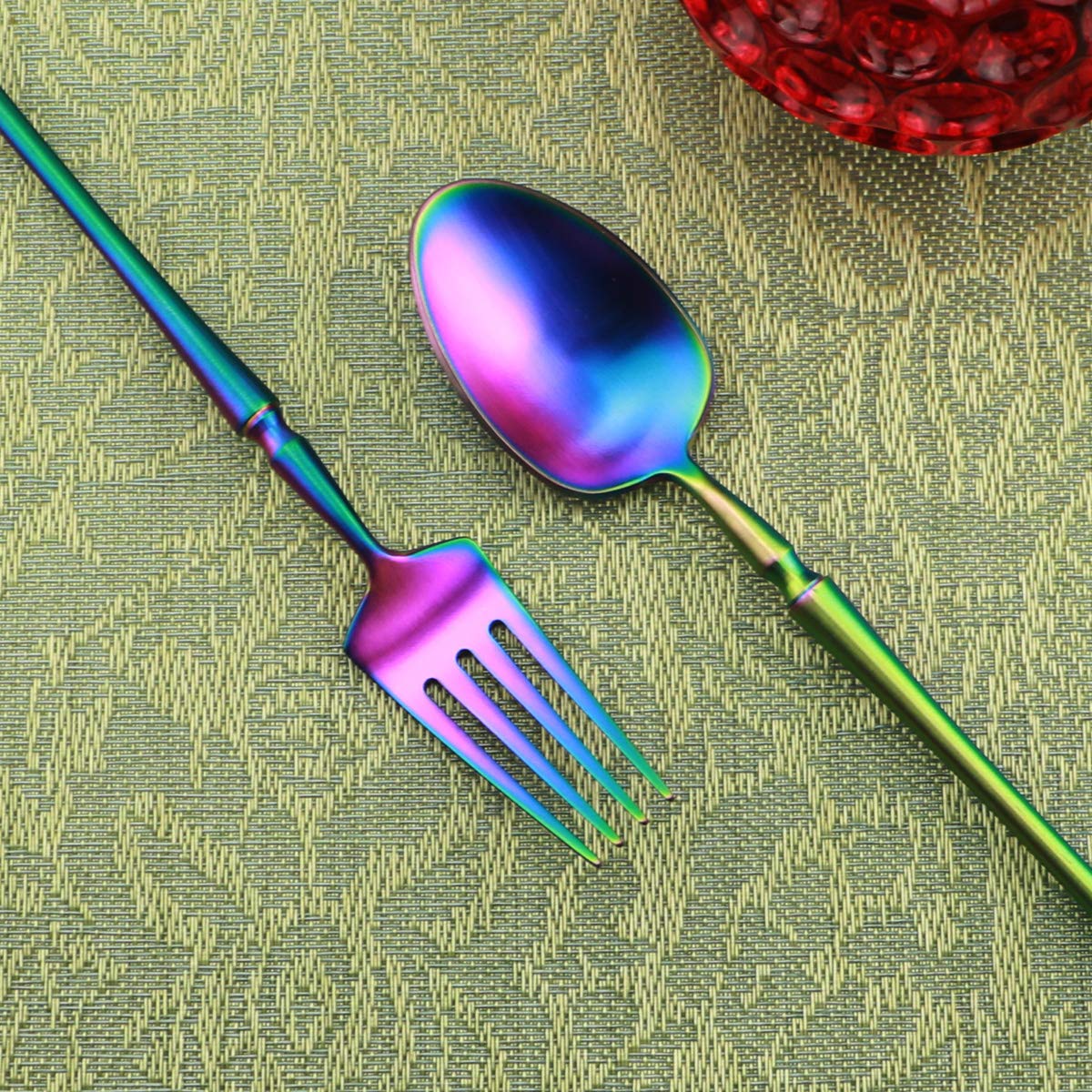 Gugrida Unique & Beautiful Flatware Set - 20 Piece Iridescent Silverware Sets | 18/10 Stainless Steel Reusable Cutlery Set | Rainbow Utensils Service For 4 with Dessert Fork, Knife, Spoon, Dinner Fork