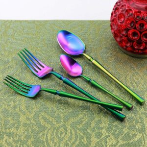 Gugrida Unique & Beautiful Flatware Set - 20 Piece Iridescent Silverware Sets | 18/10 Stainless Steel Reusable Cutlery Set | Rainbow Utensils Service For 4 with Dessert Fork, Knife, Spoon, Dinner Fork