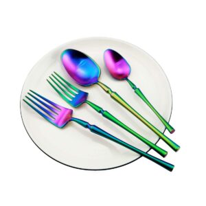 Gugrida Unique & Beautiful Flatware Set - 20 Piece Iridescent Silverware Sets | 18/10 Stainless Steel Reusable Cutlery Set | Rainbow Utensils Service For 4 with Dessert Fork, Knife, Spoon, Dinner Fork