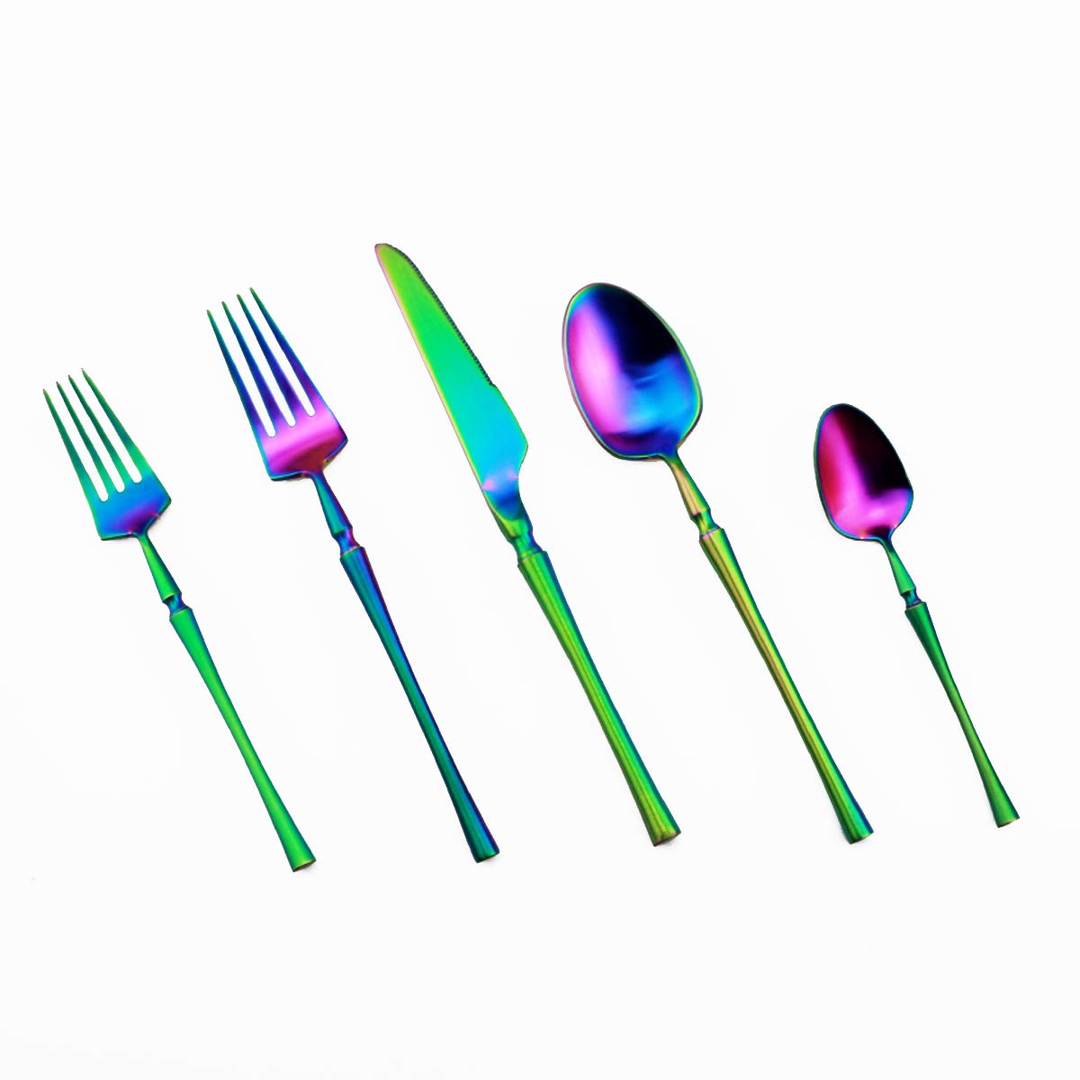 Gugrida Unique & Beautiful Flatware Set - 20 Piece Iridescent Silverware Sets | 18/10 Stainless Steel Reusable Cutlery Set | Rainbow Utensils Service For 4 with Dessert Fork, Knife, Spoon, Dinner Fork