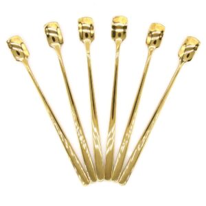 6 pcs stainless steel mixing spoon with gold finish - stirrer spoon with shovel-shaped head for coffee, ice tea, soft drink, cocktail, length 6-1/32-inch (15.3 cm)