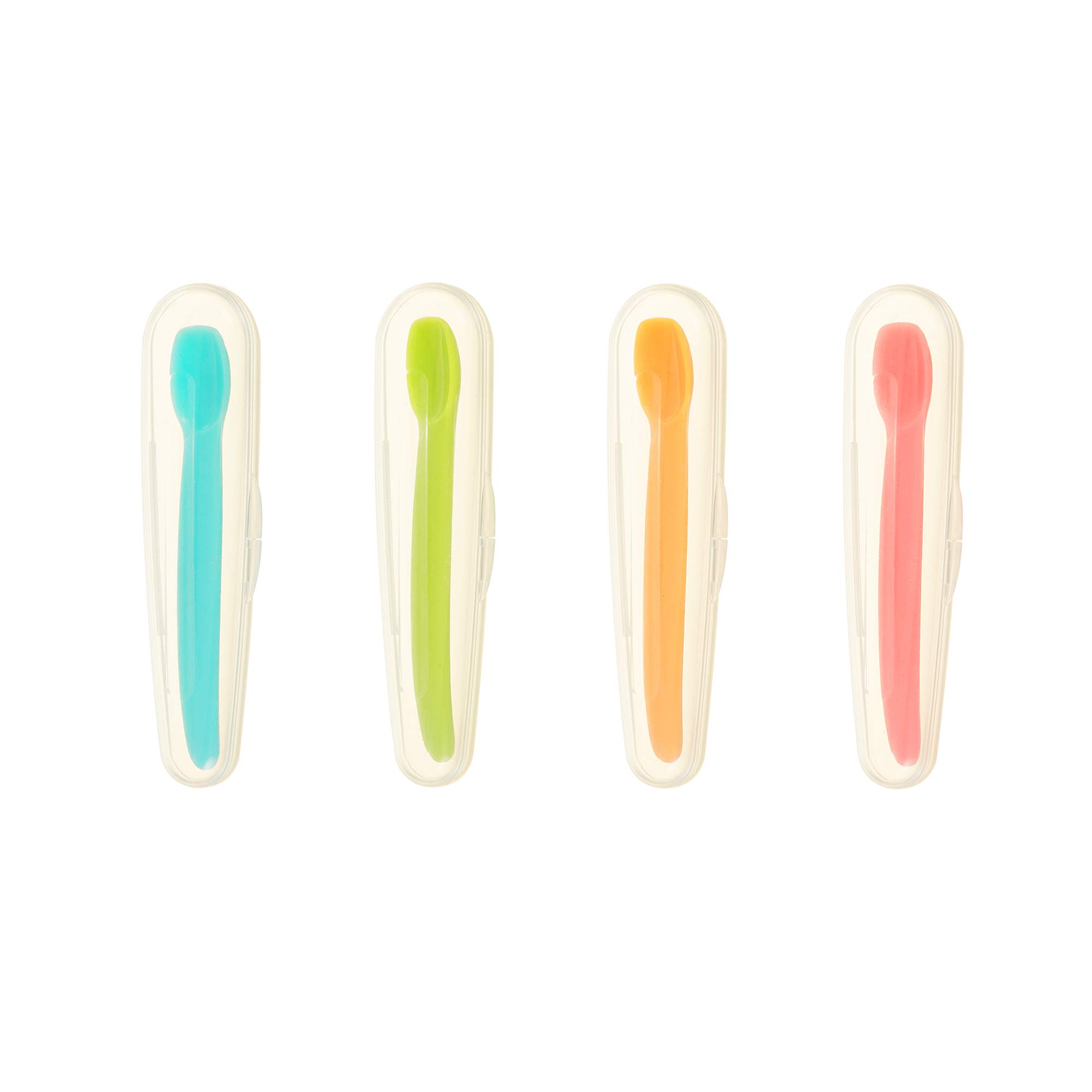 Innobaby Silicone Baby Spoon with Carrying Case Gum Friendly (4 Pack)(Aqua, Mango, Green, Pink)