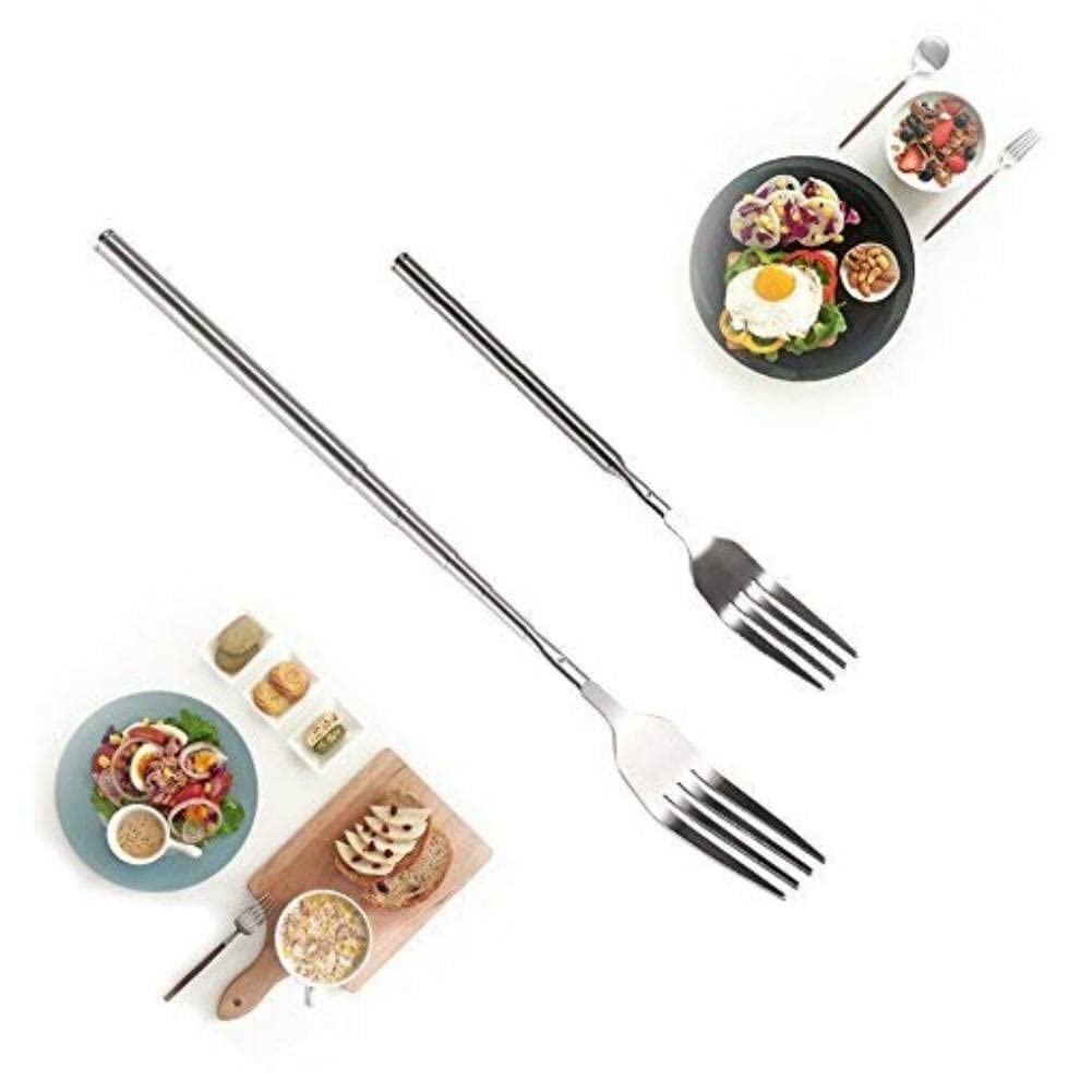 Yosoo Extendable Fork Telescopic Fork Extendable Long Handle Fork Barbecue Toasting Dinner Fruit Dessert Long Fork Cutlery (1 pc)