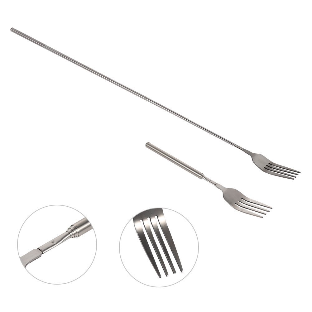 Yosoo Extendable Fork Telescopic Fork Extendable Long Handle Fork Barbecue Toasting Dinner Fruit Dessert Long Fork Cutlery (1 pc)