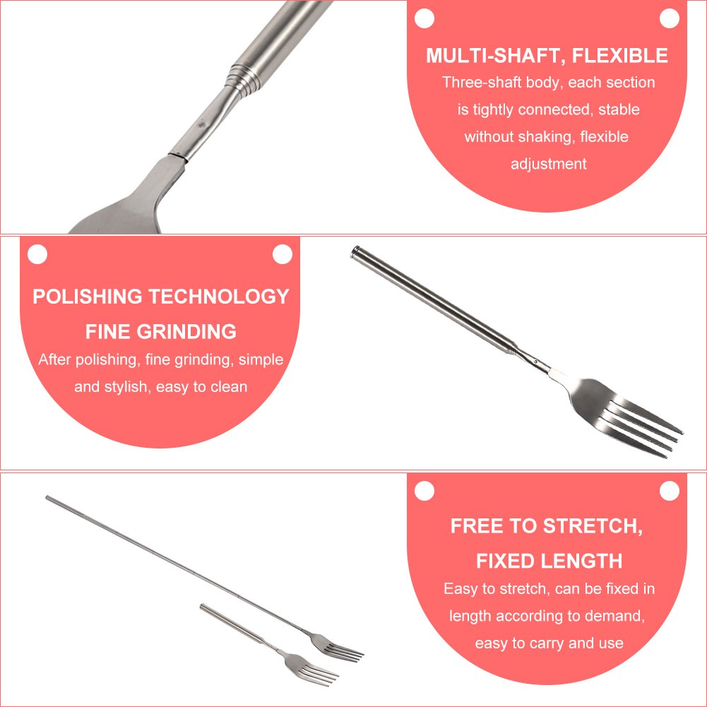 Yosoo Extendable Fork Telescopic Fork Extendable Long Handle Fork Barbecue Toasting Dinner Fruit Dessert Long Fork Cutlery (1 pc)