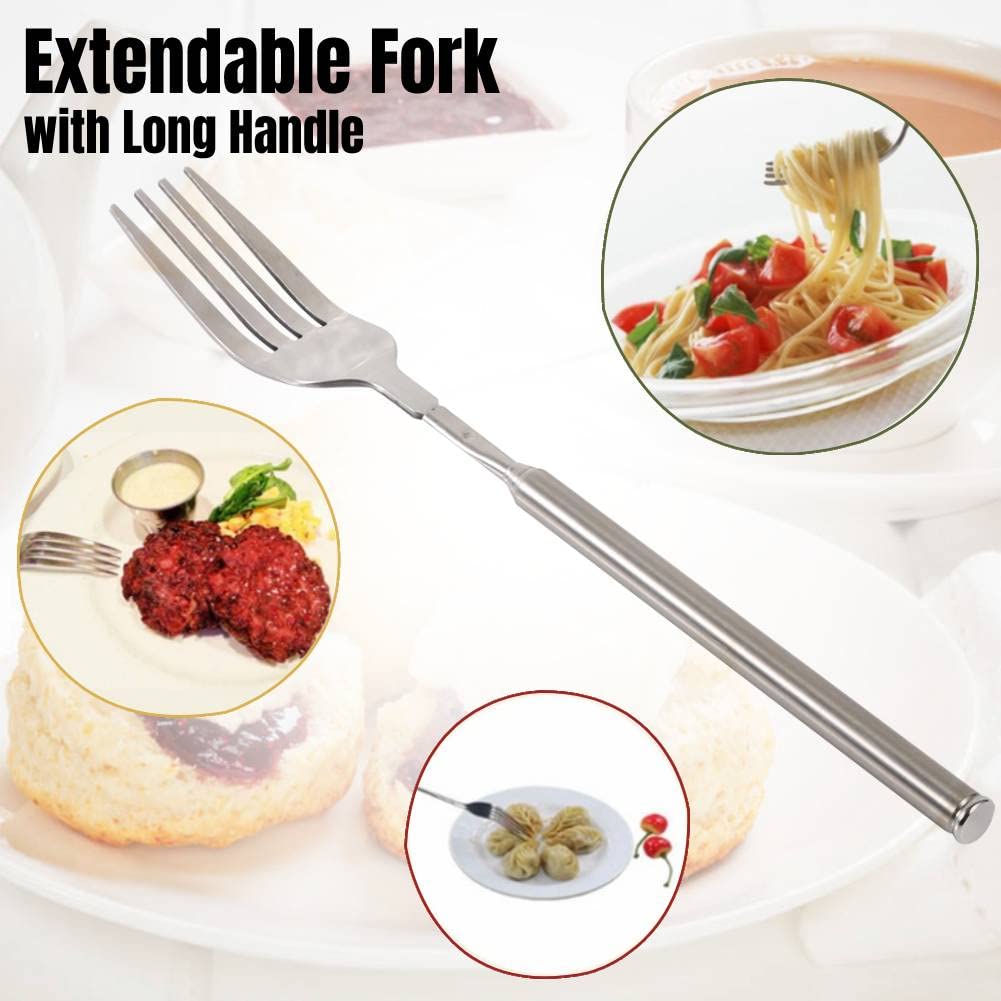 Yosoo Extendable Fork Telescopic Fork Extendable Long Handle Fork Barbecue Toasting Dinner Fruit Dessert Long Fork Cutlery (1 pc)