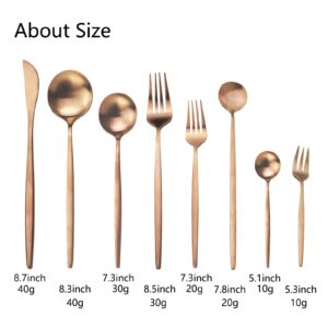 JASHII 32-Piece Tableware Set Stainless Steel Flatware Set with Coffee Spoon Long Handle Spoon Premium Cutlery Service for 4 Satin Finish Utensils for Home (Copper)