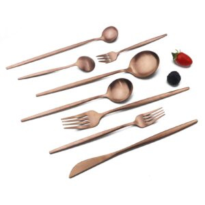 JASHII 32-Piece Tableware Set Stainless Steel Flatware Set with Coffee Spoon Long Handle Spoon Premium Cutlery Service for 4 Satin Finish Utensils for Home (Copper)