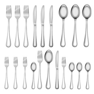 ansukow 20 piece silverware set for 4, 18/8 stainless steel flatware cutlery set for home kitchen, knives forks spoons set, mirror polished, dishwasher safe