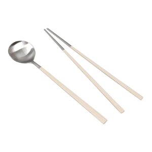 premium 304 stainless steel korean colorful chopsticks spoon 1 set non-slip reusable color metal tableware party gift (beige)