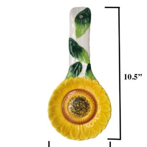 ACK Ceramic Hand Painted Tuscany 3D Sunflower Spoon Rest,Cooking Spoon Holder for Kitchen Counter, Utensil Rest for Spoon, Ladle, Spatula, Kitchen Décor