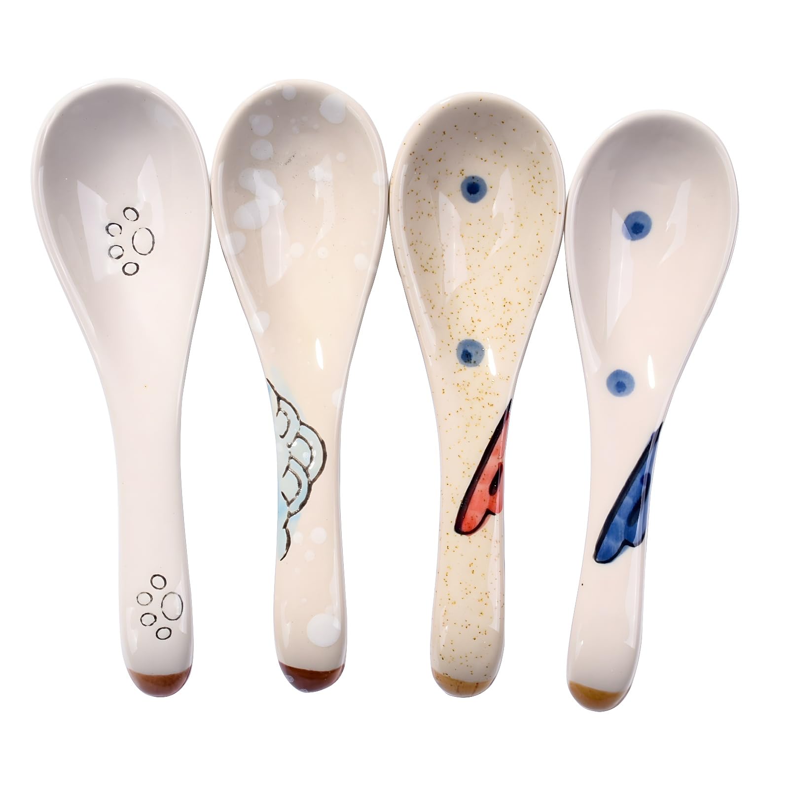 Swlthwen Ceramic Soup Spoons Set of 4, Porcelain Japanese Ramen Spoons for Ramen Pho Dessert Ice Cream Wonton Beige