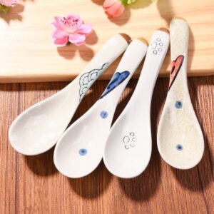 Swlthwen Ceramic Soup Spoons Set of 4, Porcelain Japanese Ramen Spoons for Ramen Pho Dessert Ice Cream Wonton Beige