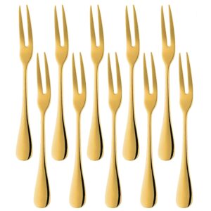 Comicfs 20-Piece Stainless Steel Forks, 5.3 Inches, Seafood Crab Forks Escargot Forks 2 Prong Tasting Appetizer Forks Dessert Cocktail Salad Fruit Forks for Party Travel (20 Forks, Gold)