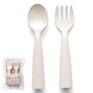 miniware my first cutlery set with training spoon and fork for baby toddler kids – promotes self feeding | modern and durable design | dishwasher safe (vanilla)