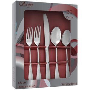 20 piece 18/10 stainless steel silverware set - multipurpose flatware utensils for party, wedding, restaurant, home dining, elegant mirror finish - durable, dishwasher safe - service for 4 - by swiffe