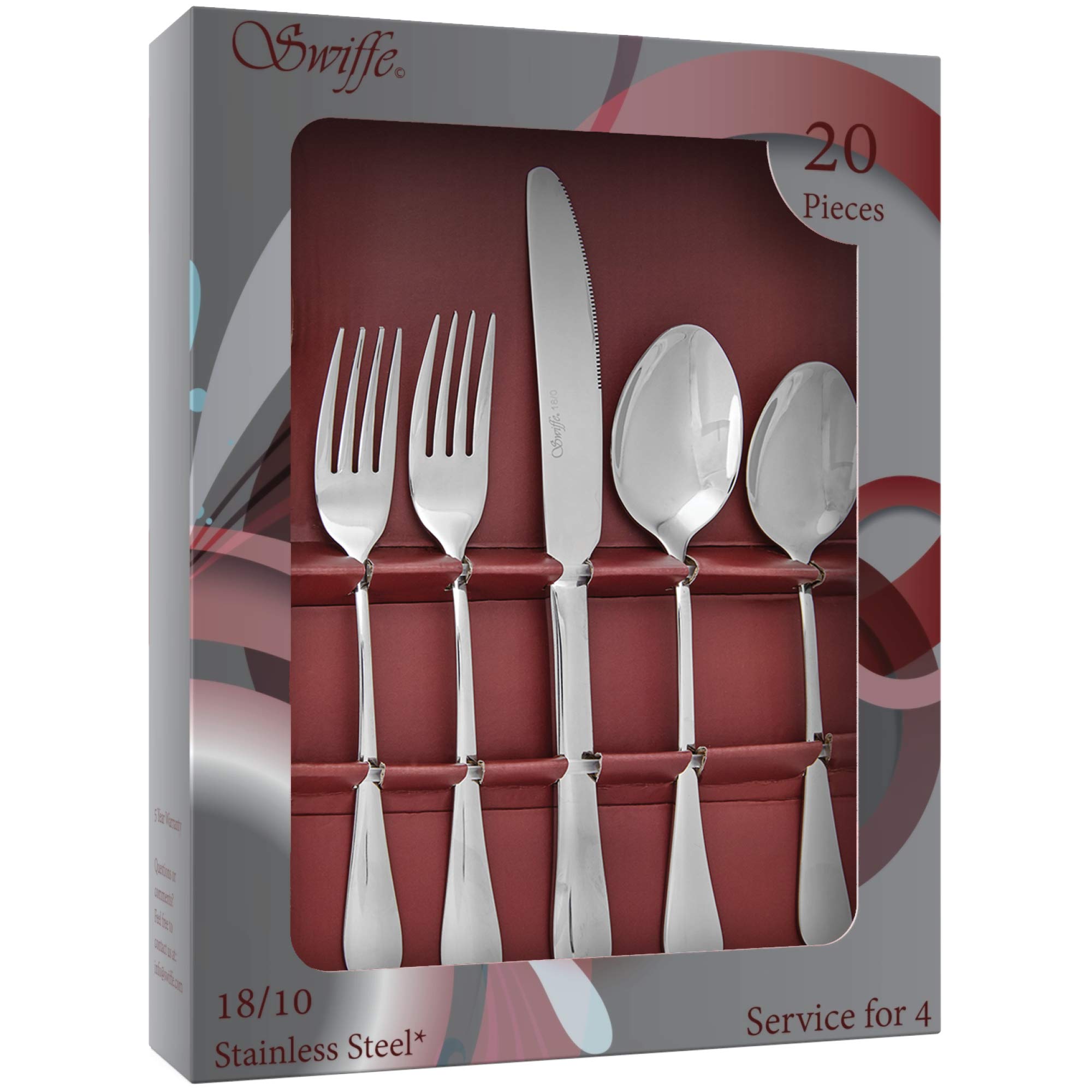 20 Piece 18/10 Stainless Steel Silverware Set - Multipurpose Flatware Utensils for Party, Wedding, Restaurant, Home Dining, Elegant Mirror Finish - Durable, Dishwasher Safe - Service for 4 - by Swiffe