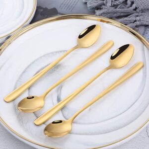 YDware Long Handle Ice Tea Spoons, 7.87 Inches Coffee Spoon, 18/10 Stainless Steel Long Spoon, Ice Cream Spoon, Cocktail Stirring Spoons, Gold Set of 8 in Pink Gift Box