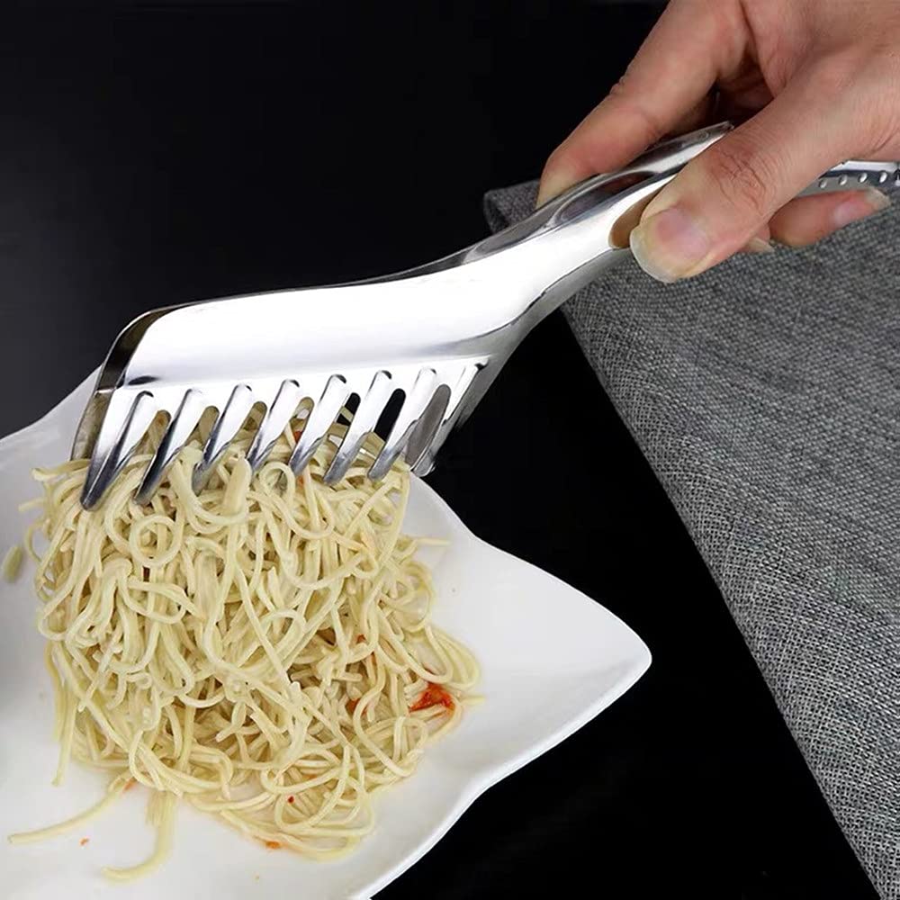 IAXSEE 2 Pieces Stainless Steel Spaghetti Pasta Sever Set, Stainless Steel Spaghetti Spoon & Pasta Tongs, Heat Resistant Pasta maker tool for Noodles Pasta Spaghetti Cooking Baking (silver)