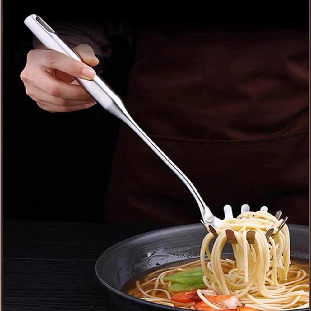 IAXSEE 2 Pieces Stainless Steel Spaghetti Pasta Sever Set, Stainless Steel Spaghetti Spoon & Pasta Tongs, Heat Resistant Pasta maker tool for Noodles Pasta Spaghetti Cooking Baking (silver)