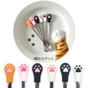 silicone head cat paw design stainless steel coffee/tea/dessert/drink/mixing/milkshake spoon tableware flatware gadgets hanging spoon hanging spoon
