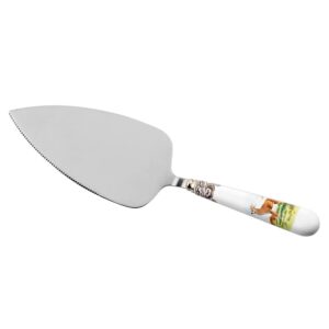 spode woodland cake server with deer motif | stainless steel cake knife with porcelain handle | perfect cake cutter for cakes, pies, quiches, desserts, and more