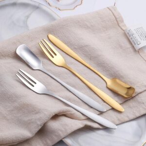 Dessert Forks Spoon Set, Gold 10 Forks & 10 Spoons for Coffee Mini Cake, Salad Fruit Forks Kitchen Food Serving Set