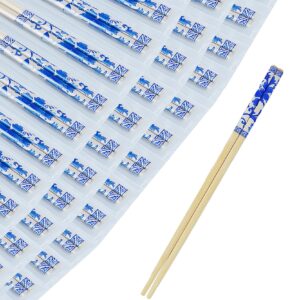aoswtlif 100 pairs chopsticks, blue and white porcelain bamboo chopsticks, individually packaged disposable chopsticks，best for sushi, noodles and asian food
