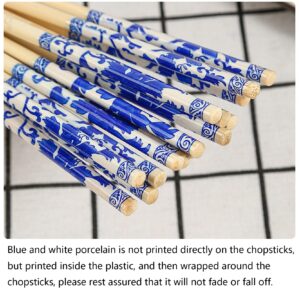 AOSWTLIF 100 Pairs Chopsticks, Blue and White Porcelain Bamboo Chopsticks, Individually Packaged Disposable Chopsticks，Best for Sushi, Noodles and Asian Food