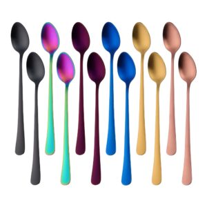 mingyu 7.87-inch ice tea spoons long handle, stainless steel ice cream spoon matte finish colorful cocktail stirring spoons set of 12, 6