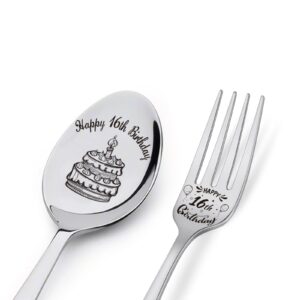 happy 16th birthday spoon&fork gifts engraved spoon&fork personalized birthday gifts for son daughter sister brother friends