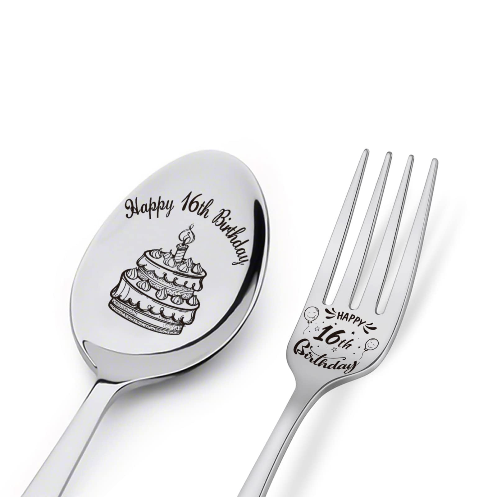 Happy 16th Birthday Spoon&Fork Gifts Engraved Spoon&Fork Personalized Birthday Gifts for Son Daughter Sister Brother Friends