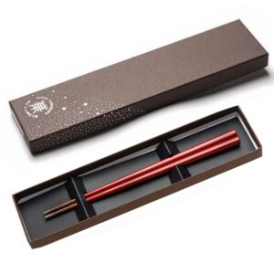 kasyou studio urushi kenko chopsticks ( red 8.4 inch/21.3 cm) made in japan (noto hiba natural wood) luxury chopsticks reusable japanese style gift set palillos chinos cute