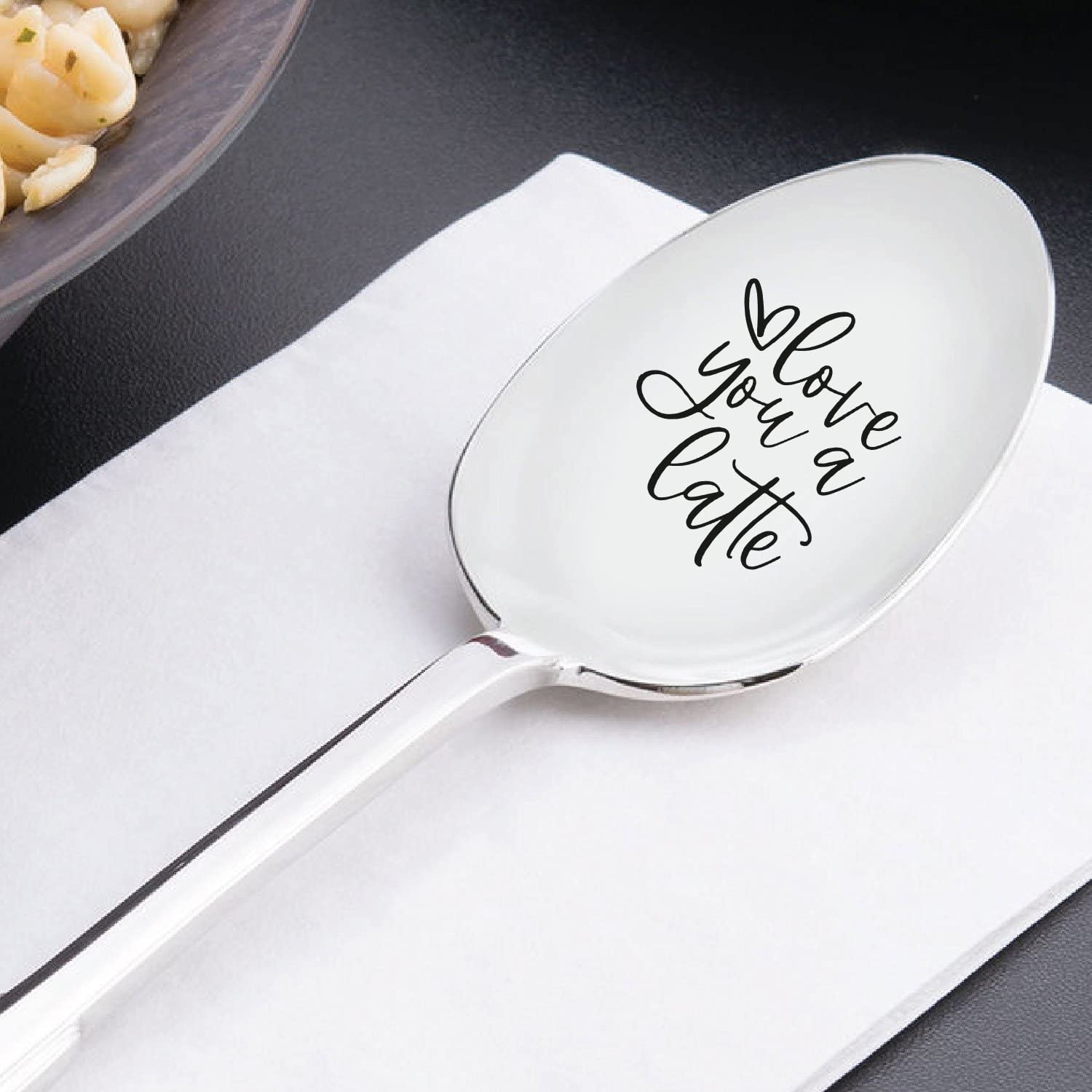 TyM Love you a latte Engraved Stainless Steel spoon for coffee tea cereal ice cream - Engraved gift for him/her - 7 inch Sturdy handle and food safe engraving