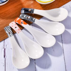 Ceramic Soup Spoon Set of 5 Serving for Soup, Porridge, Cereal, Snacks, Ice Cream