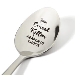 cereal killer lovers gift idea,cereal killer weapon of choice spoon engraved stainless steel present, novelty spoon gifts for men women teens birthday xmas (7.5")