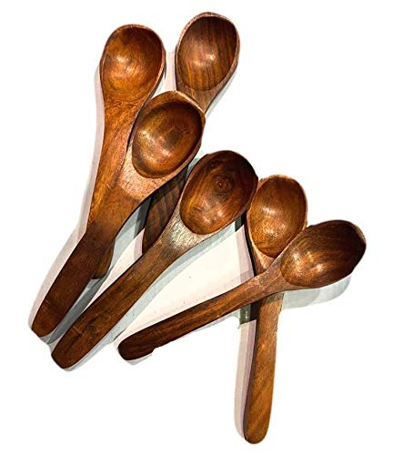 Handmade Wooden teaspoon Set of 6 spoon of 4 inches Wood coffee tea salt sugar spices Spoons for Eating Mixing Stirring Eco Friendly Table Spoon