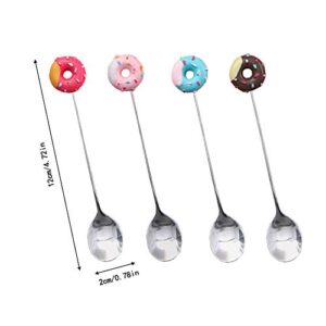 Gracelife 4pcs Stainless Steel Stirring Spoons Cute Doughnut Coffee Spoon Mini Donut Dessert Spoon Ice Cream Tea Sugar Spoon