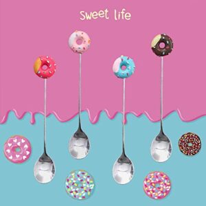 Gracelife 4pcs Stainless Steel Stirring Spoons Cute Doughnut Coffee Spoon Mini Donut Dessert Spoon Ice Cream Tea Sugar Spoon