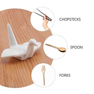 6 Pcs Ceramic Chopsticks Rest Set White Porcelain Chopsticks Holder Thousand Paper Crane Fork Knife Holder Rack - 5.5x5x3cm