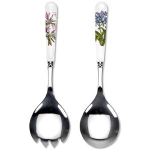 portmeirion botanic garden set of 2 salad servers | 10 inch salad serving set | azalea and african lily motifs | made from stainless steel and porcelain
