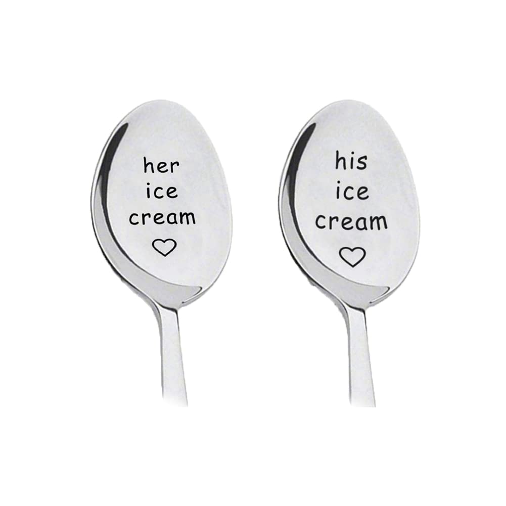 His and Her Gifts Coffee Spoons for Couples Anniversary Valentines Day Gifts for Her Him Birthday Gifts for Boyfriend Girlfriend Ice Cream Spoon Tableware 2pcs