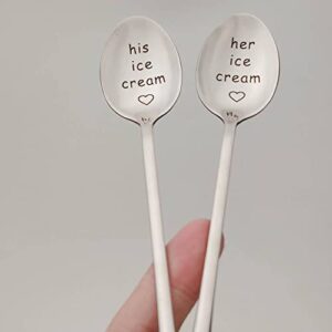 His and Her Gifts Coffee Spoons for Couples Anniversary Valentines Day Gifts for Her Him Birthday Gifts for Boyfriend Girlfriend Ice Cream Spoon Tableware 2pcs