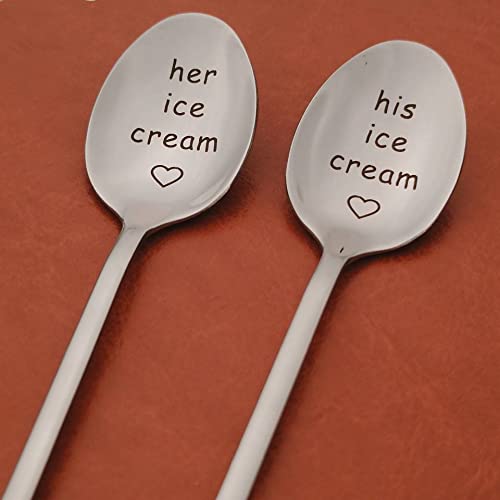 His and Her Gifts Coffee Spoons for Couples Anniversary Valentines Day Gifts for Her Him Birthday Gifts for Boyfriend Girlfriend Ice Cream Spoon Tableware 2pcs