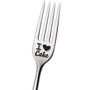 funny i love cake fork engraved stainless steel for best friend him her men women, fork gifts for women men fans cake lovers hostess, perfect for birthday/valentine/christmas