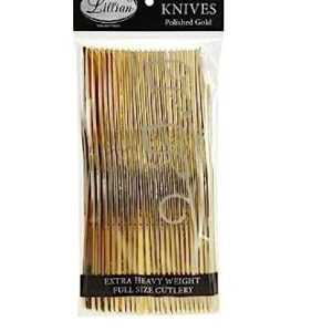 Lillian Collection Polished Gold Metallic Premium Plastic Knife - Pack of 24 - Perfect for Upscale Events & Parties