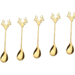 10 Pieces Gold Plated Stainless Steel Mini Coffee Espresso Spoon, Elk shaped spoon Dessert Teaspoons Small Soup Spoons 5.5 inch Specialty Demitasse Stirring Spoons