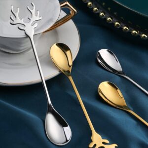 10 Pieces Gold Plated Stainless Steel Mini Coffee Espresso Spoon, Elk shaped spoon Dessert Teaspoons Small Soup Spoons 5.5 inch Specialty Demitasse Stirring Spoons